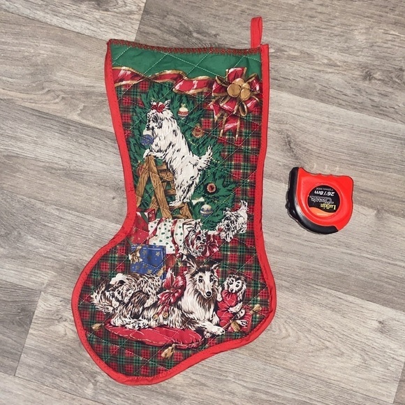 3/55$‎ Red Christmas Holiday Vintage 80’s stocking dogs colley gifts Christmas - Picture 6 of 11